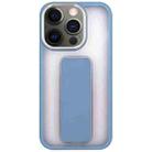For iPhone 12 Pro Max Skin-Feel Plating Wrist Strap Stand Phone Case(Blue) - 1