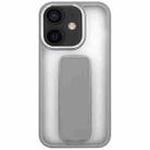 For iPhone 12 / 12 Pro Skin-Feel Plating Wrist Strap Stand Phone Case(Grey) - 1