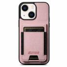For iPhone 14 Plus Suteni H03 Litchi Leather Card Bag Stand Back Phone Case(Pink) - 1