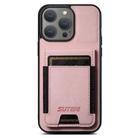 For iPhone 14 Pro Suteni H03 Litchi Leather Card Bag Stand Back Phone Case(Pink) - 1