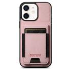 For iPhone 11 Suteni H03 Litchi Leather Card Bag Stand Back Phone Case(Pink) - 1