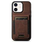 For iPhone 12 / 12 Pro Suteni H03 Litchi Leather Card Bag Stand Back Phone Case(Brown) - 1