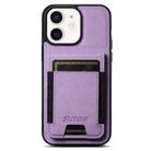 For iPhone 12 / 12 Pro Suteni H03 Litchi Leather Card Bag Stand Back Phone Case(Purple) - 1