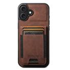 For iPhone 16 Suteni H03 Litchi Leather Card Bag Stand Back Phone Case(Brown) - 1