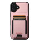 For iPhone 16 Suteni H03 Litchi Leather Card Bag Stand Back Phone Case(Pink) - 1