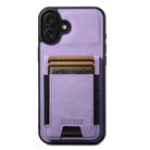 For iPhone 16 Suteni H03 Litchi Leather Card Bag Stand Back Phone Case(Purple) - 1