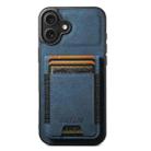 For iPhone 16 Plus Suteni H03 Litchi Leather Card Bag Stand Back Phone Case(Blue) - 1