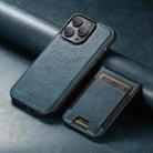 For iPhone 14 Pro Max Suteni H17 Oil Eax Leather MagSafe Detachable Wallet Phone Case(Blue) - 2