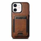 For iPhone 12  Suteni H17 Oil Eax Leather MagSafe Detachable Wallet Phone Case(Brown) - 1