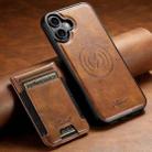 For iPhone 16 Suteni H17 Oil Eax Leather MagSafe Detachable Wallet Phone Case(Brown) - 2