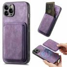 For iPhone 12 Pro Max Retro Leather Card Bag Magnetic Phone Case(Purple) - 1