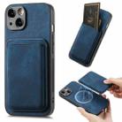 For iPhone 15 Plus Retro Leather Card Bag Magnetic Phone Case(Blue) - 1