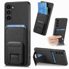 For Samsung Galaxy S23+ 5G Carbon Fiber Card Bag Fold Stand Phone Case(Black) - 1