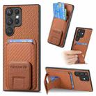 For Samsung Galaxy S22 Ultra 5G Carbon Fiber Card Bag Fold Stand Phone Case(Brown) - 1