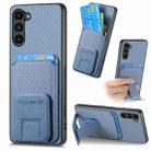 For Samsung Galaxy S22 5G Carbon Fiber Card Bag Fold Stand Phone Case(Blue) - 1