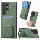 For Samsung Galaxy S21 Ultra 5G Carbon Fiber Card Bag Fold Stand Phone Case(Green) - 1