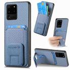 For Samsung Galaxy S20 Ultra Carbon Fiber Card Bag Fold Stand Phone Case(Blue) - 1