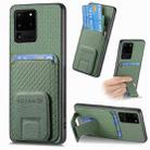 For Samsung Galaxy S20 Ultra Carbon Fiber Card Bag Fold Stand Phone Case(Green) - 1