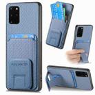 For Samsung Galaxy S20+ Carbon Fiber Card Bag Fold Stand Phone Case(Blue) - 1