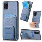 For Samsung Galaxy A21s Carbon Fiber Card Bag Fold Stand Phone Case(Blue) - 1