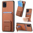 For Samsung Galaxy A21s Carbon Fiber Card Bag Fold Stand Phone Case(Brown) - 1