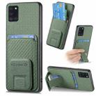 For Samsung Galaxy A21s Carbon Fiber Card Bag Fold Stand Phone Case(Green) - 1