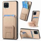 For Samsung Galaxy A22 4G Carbon Fiber Card Bag Fold Stand Phone Case(Khaki) - 1