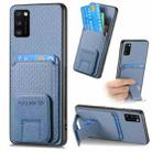 For Samsung Galaxy A41 Carbon Fiber Card Bag Fold Stand Phone Case(Blue) - 1