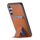 For Samsung Galaxy S25 5G Carbon Fiber Card Bag Fold Stand Phone Case(Brown) - 3