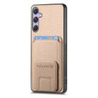 For Samsung Galaxy S25 5G Carbon Fiber Card Bag Fold Stand Phone Case(Khaki) - 2
