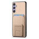 For Samsung Galaxy S25+ 5G Carbon Fiber Card Bag Fold Stand Phone Case(Khaki) - 2