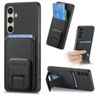 For Samsung Galaxy A56 5G Carbon Fiber Card Bag Fold Stand Phone Case(Black) - 1
