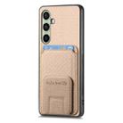 For Samsung Galaxy A56 5G Carbon Fiber Card Bag Fold Stand Phone Case(Khaki) - 2