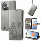 For ZTE Blade L220 Four-leaf Clasp Embossed Leather Phone Case(Rrey) - 1