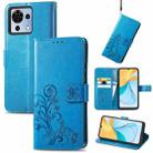 For ZTE Blade V50 Vita Four-leaf Clasp Embossed Leather Phone Case(Blue) - 1