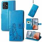 For ZTE Blade A73 4G Four-leaf Clasp Embossed Leather Phone Case(Blue) - 1