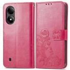 For ZTE Blade A33S Four-leaf Clasp Embossed Leather Phone Case(Red) - 2