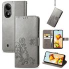 For ZTE Blade A33S Four-leaf Clasp Embossed Leather Phone Case(Rrey) - 1