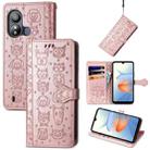 For ZTE Blade L220 Cat and Dog Embossed Leather Phone Case(Rose Gold) - 1