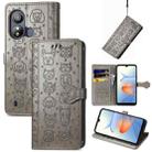 For ZTE Blade L220 Cat and Dog Embossed Leather Phone Case(Grey) - 1