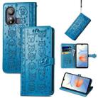 For ZTE Blade L220 Cat and Dog Embossed Leather Phone Case(Blue) - 1