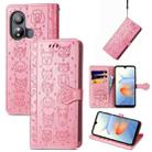 For ZTE Blade L220 Cat and Dog Embossed Leather Phone Case(Pink) - 1