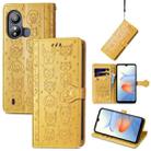 For ZTE Blade L220 Cat and Dog Embossed Leather Phone Case(Yellow) - 1