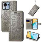 For ZTE Blade V50 Vita Cat and Dog Embossed Leather Phone Case(Grey) - 1