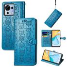 For ZTE Blade V50 Vita Cat and Dog Embossed Leather Phone Case(Blue) - 1