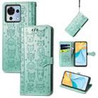For ZTE Blade V50 Vita Cat and Dog Embossed Leather Phone Case(Green) - 1