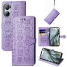 For ZTE Libero 5G IV Cat and Dog Embossed Leather Phone Case(Purple) - 1