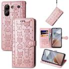 For ZTE Blade A54 Cat and Dog Embossed Leather Phone Case(Rose Gold) - 1