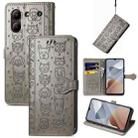 For ZTE Blade A54 Cat and Dog Embossed Leather Phone Case(Grey) - 1