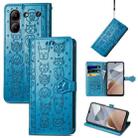 For ZTE Blade A54 Cat and Dog Embossed Leather Phone Case(Blue) - 1
